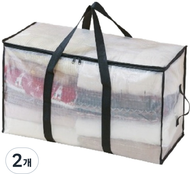 몰투데이 의류 이불 수납 가방 이사 정리함 88L 69 x 36 x 38 cm, 투명 블랙 엣지, 2개