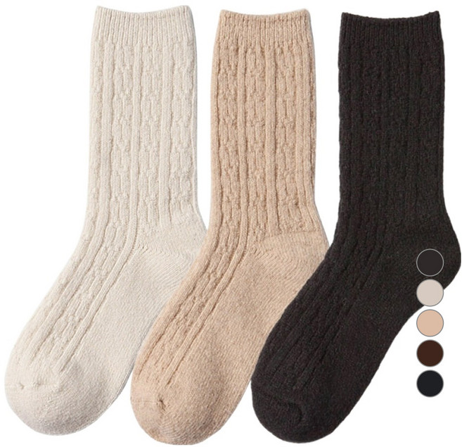 BIARRITZ 女款高含量羊毛針織冬季復古中筒襪3雙