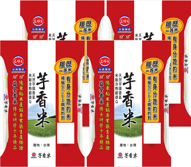 三好米 履歷一等芋香米 香甜美味 口感Q彈有嚼勁, CNS一等, 2.2kg, 4包