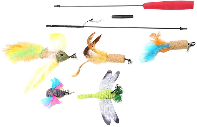 寵物夢工廠 五款替換頭逗貓棒組, 顏色隨機, 1組