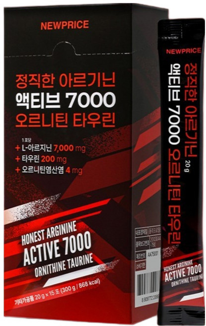 뉴프라이스 정직한 아르기닌 액티브 7000 오르니틴 타우린, 1개, 300g