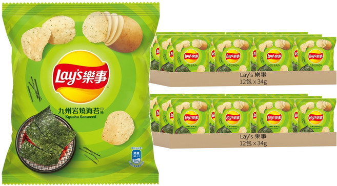 Lay's 樂事 洋芋片 九州岩燒海苔, 34g, 24包