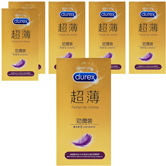 durex 杜蕾斯 超薄勁潤裝保險套, 5個, 6盒