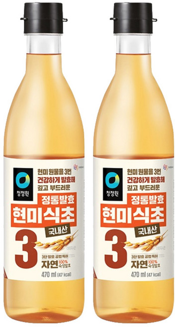 청정원 정통발효 현미 식초, 470ml, 2개