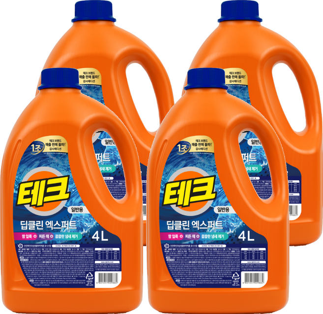 테크 딥클린 엑스퍼트 액상세제 본품, 4L, 4개