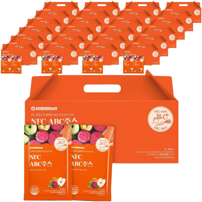 참앤들황토농원 NFC 착즙 ABC주스, 70ml, 750개