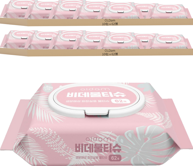 OLDam 可沖式濕紙巾 掀蓋型 62張, 1入, 20包