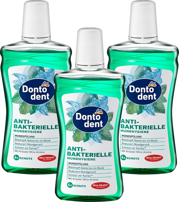 dm Dontodent ANTIBAKTERIELLE MUNDHYGIENE 抗菌漱口水, 500ml, 3瓶
