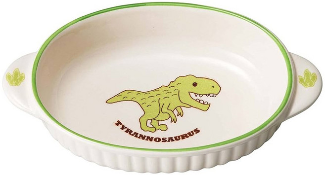 日製陶瓷橢圓焗烤盤 - 19x11.3x3.8cm, 小恐龍 白色, 1個