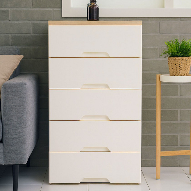 보노하우스 국내 제조 모던플러스 우드 상판 서랍장, 내추럴오크, 5개