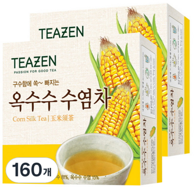 티젠 구수한 맛에 쏙빠지는 옥수수수염차, 1.5g, 40개입, 160개