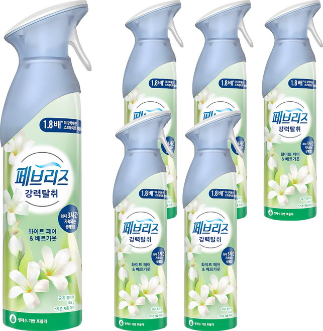 페브리즈 에어 화이트 페어 앤 베르가못 실내 탈취제 본품, 165g, 6개