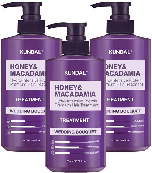 쿤달 허니 앤 마카다미아 헤어 트리트먼트 웨딩부케향, 500ml, 3개