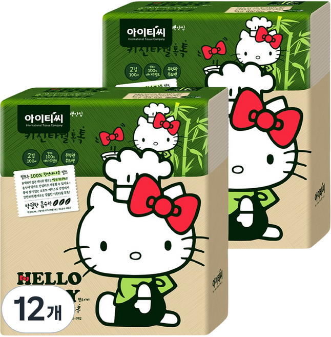 ITC 헬로키티 뽑아쓰는 대나무 키친타월, 100매, 12개