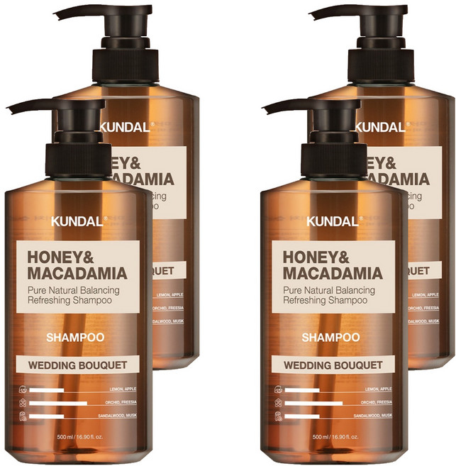 쿤달 허니 앤드 마카다미아 네이처 샴푸 웨딩부케향, 500ml, 4개