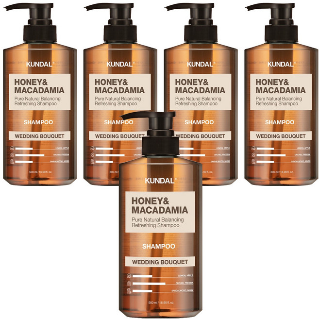 쿤달 허니 앤드 마카다미아 네이처 샴푸 웨딩부케향, 500ml, 5개