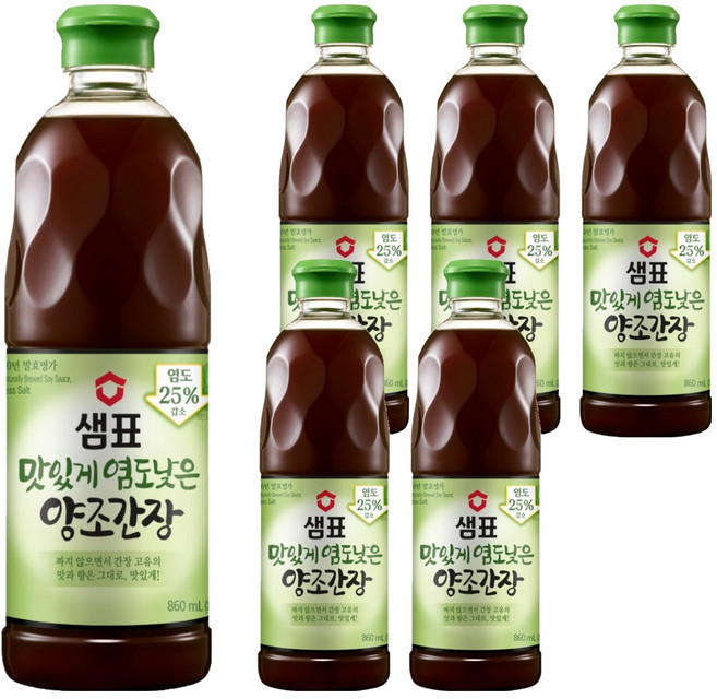 샘표 맛있게 염도낮은 양조간장, 860ml, 6개