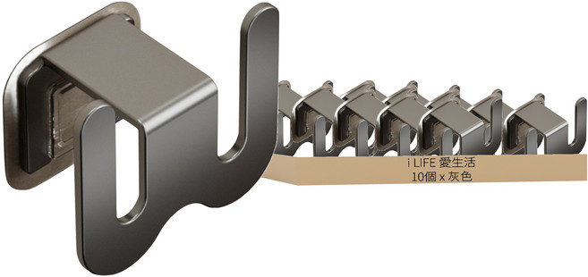 i LIFE 愛生活 鋁合金壁掛式無痕貼拖鞋架, 灰色, 10個