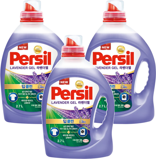 Persil 寶瀅 韓國原裝進口 Lavender Gel Plus 9重酵素薰衣草洗衣凝露 滾筒式適用, 3桶, 2.7L