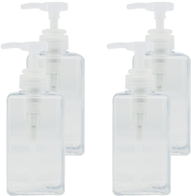 뉴앤룩 사각 리필용기 디스펜서 일반형 450ml, 01 투명, 4개