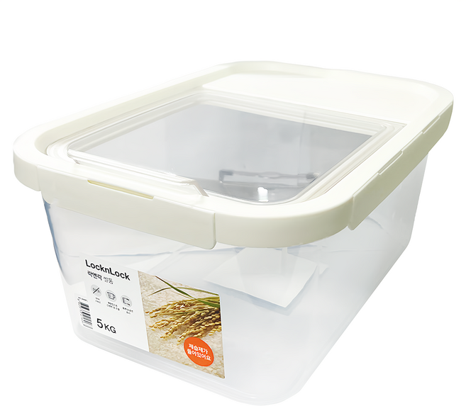 LocknLock 樂扣樂扣 密封儲米箱 附量杯+乾燥劑 5kg, 透明, 1組