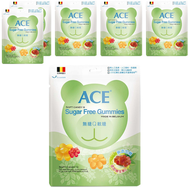 ACE 無糖Q軟糖 比利時進口 無人工色素香料 富含維他命C QQ好咀嚼 無糖0脂肪, 48g, 6包