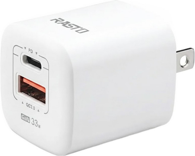 RASTO RB24 33W GaN 氮化鎵PD + QC3.0雙孔快速充電器, 白色, 1盒