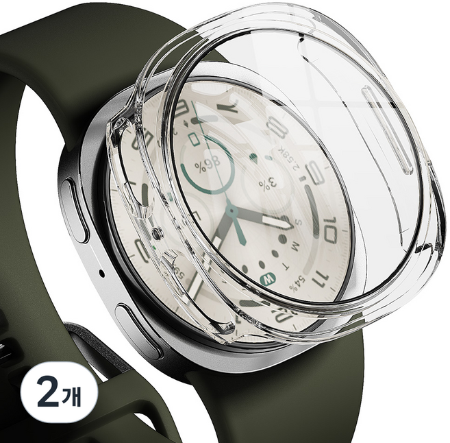 빅쏘 레빅스킨 풀커버 9H 강화유리 일체형 변색없는 초슬림 갤럭시워치 액정 보호 하드 케이스, 투명, 2개