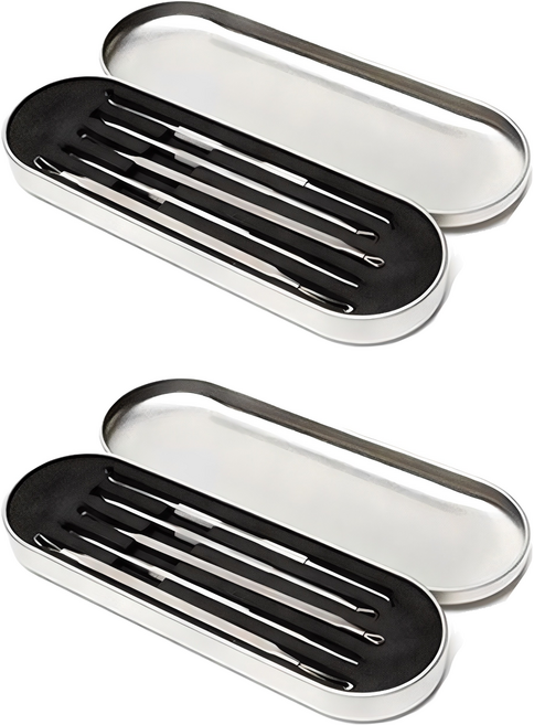 에이앤에스 재사용가능 수동식 의료용 큐렛 여드름압출기 피지제거기 세트, 2세트