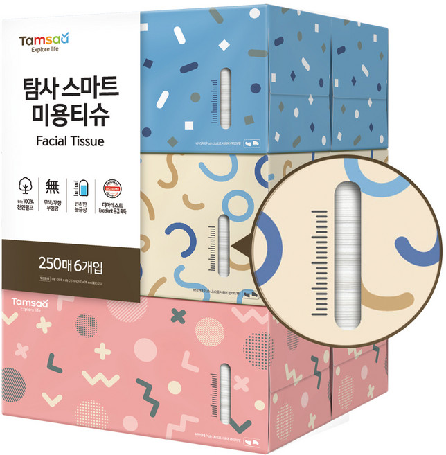 탐사 미용티슈 독일더마테스트 엑설런트등급, 250매입, 6개