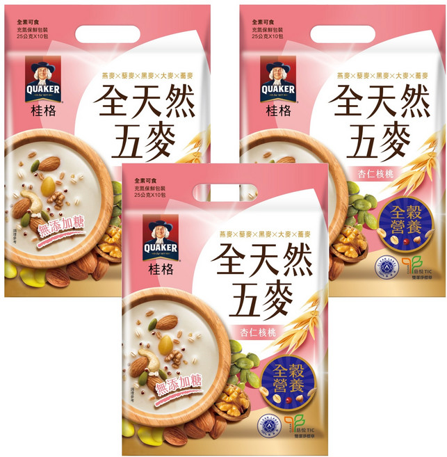 QUAKER 桂格 全天然五麥 杏仁核桃, 250g, 3袋