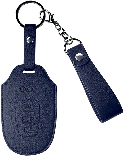 오시에나 자동차 가죽 스마트 차키케이스 스프링 키홀더, 네이비, 아우디A타입