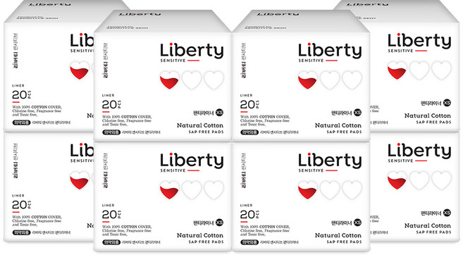 리버티 무샙 순면커버 센시티브 생리대 팬티라이너, 롱, 20개입, 8개
