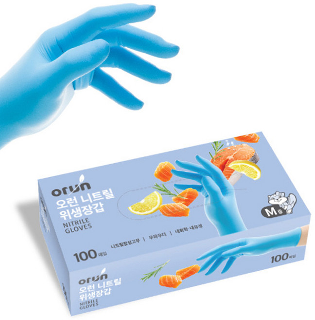 오런 니트릴 위생장갑 100, 블루, 중(M), 1개