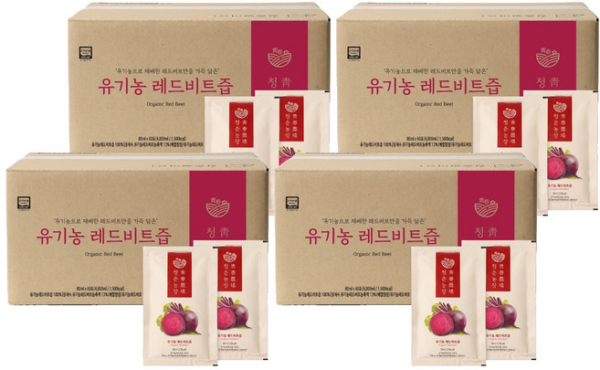 청춘농장 유기농 레드비트즙, 4.8L, 4박스