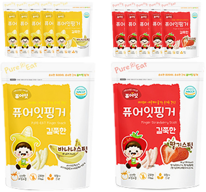 퓨어잇 핑거 길쭉한 딸기스틱 3p + 바나나스틱 3p, 딸기, 바나나, 2세트