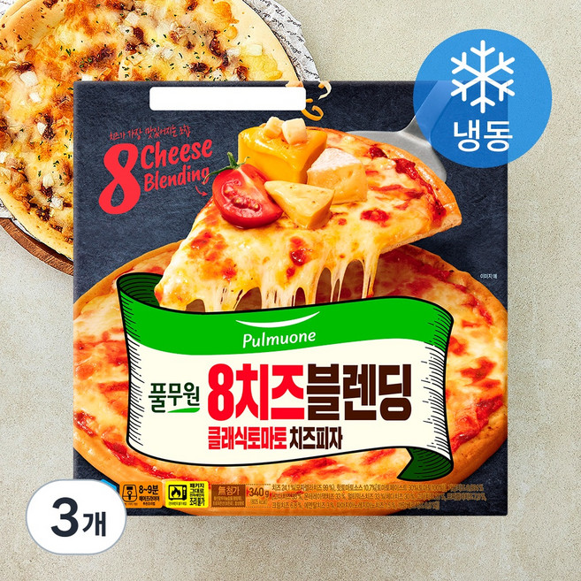 풀무원 8치즈블렌딩 클래식토마토 치즈피자 (냉동), 340g, 3개, 1개입