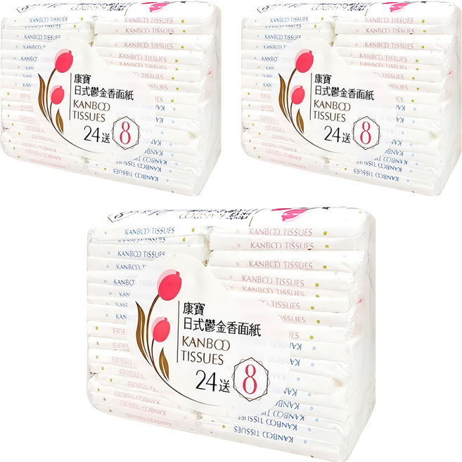 Kanboo 康寶 日式鬱金香 雙層面紙隨身包, 32包, 3袋