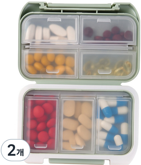 비오르 대용량 2단 7칸 영양제 약통 그린, 2개