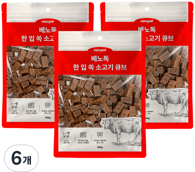 베노독 강아지 한입 쏙 소고기 큐브, 혼합맛(치킨/소고기/과일/야채), 300g, 6개