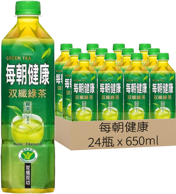 每朝健康 雙纖綠茶, 650ml, 24瓶