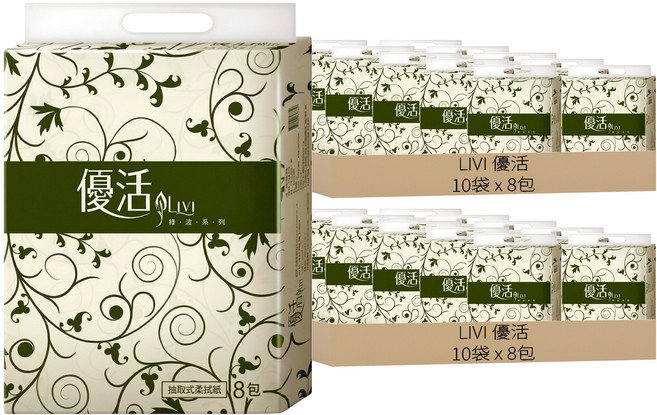 LIVI 優活 抽取式柔拭紙, 8包, 20袋