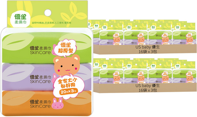 US baby 優生 柔濕巾 超厚型, 60張, 32袋