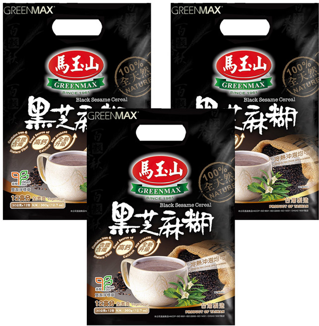 馬玉山 黑芝麻糊 全素, 30g, 12包, 3袋