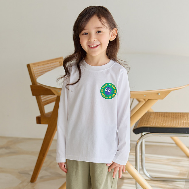유라비 아동용 핫머그 긴팔 라운드넥 티셔츠