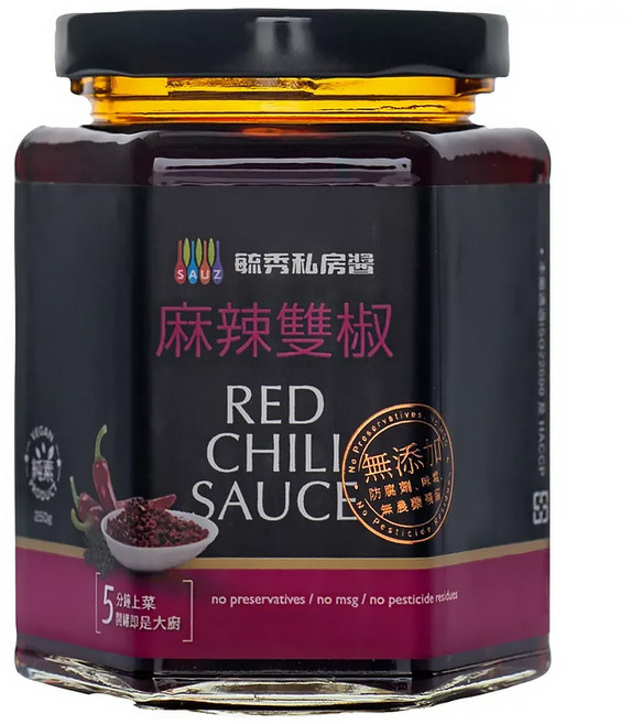 毓秀私房醬 麻辣雙椒 Red Chili Sauce 無添加防腐劑 無添加味精 純素 VEGAN Product, 250g, 1罐