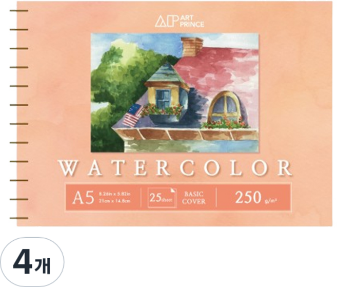 두성 아트프린스 워터컬러 수채화용 스프링 스케치북 250g W06, A5, 25매, 4개