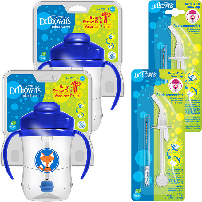 닥터브라운 추추 빨대컵 270ml + 교체킷 세트, 블루, 2세트