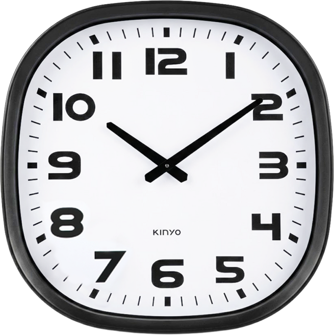 Kinyo 方形經典掛鐘 CL-204 1098g, 靜音 黑色 + 白色