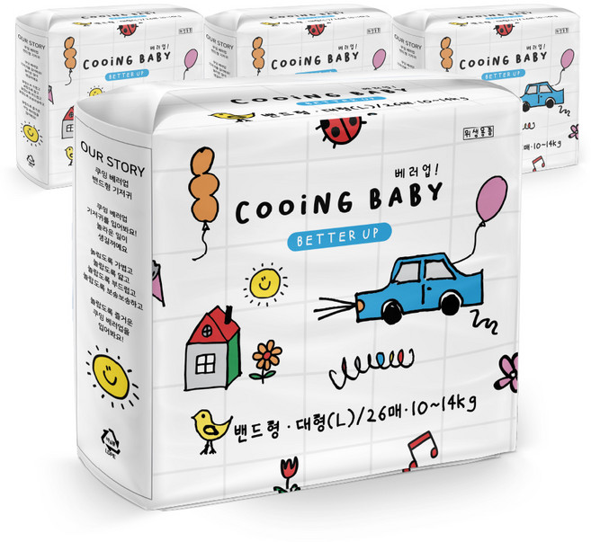 Cooing 쿠잉 유아용 베러업 밴드, 대형(L), 104매